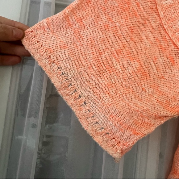 Free People Linen Blend Highlighter Orange High Low Step Hem Knit Top Sz S - Picture 8 of 14